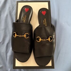 Gucci leather horsebit slides